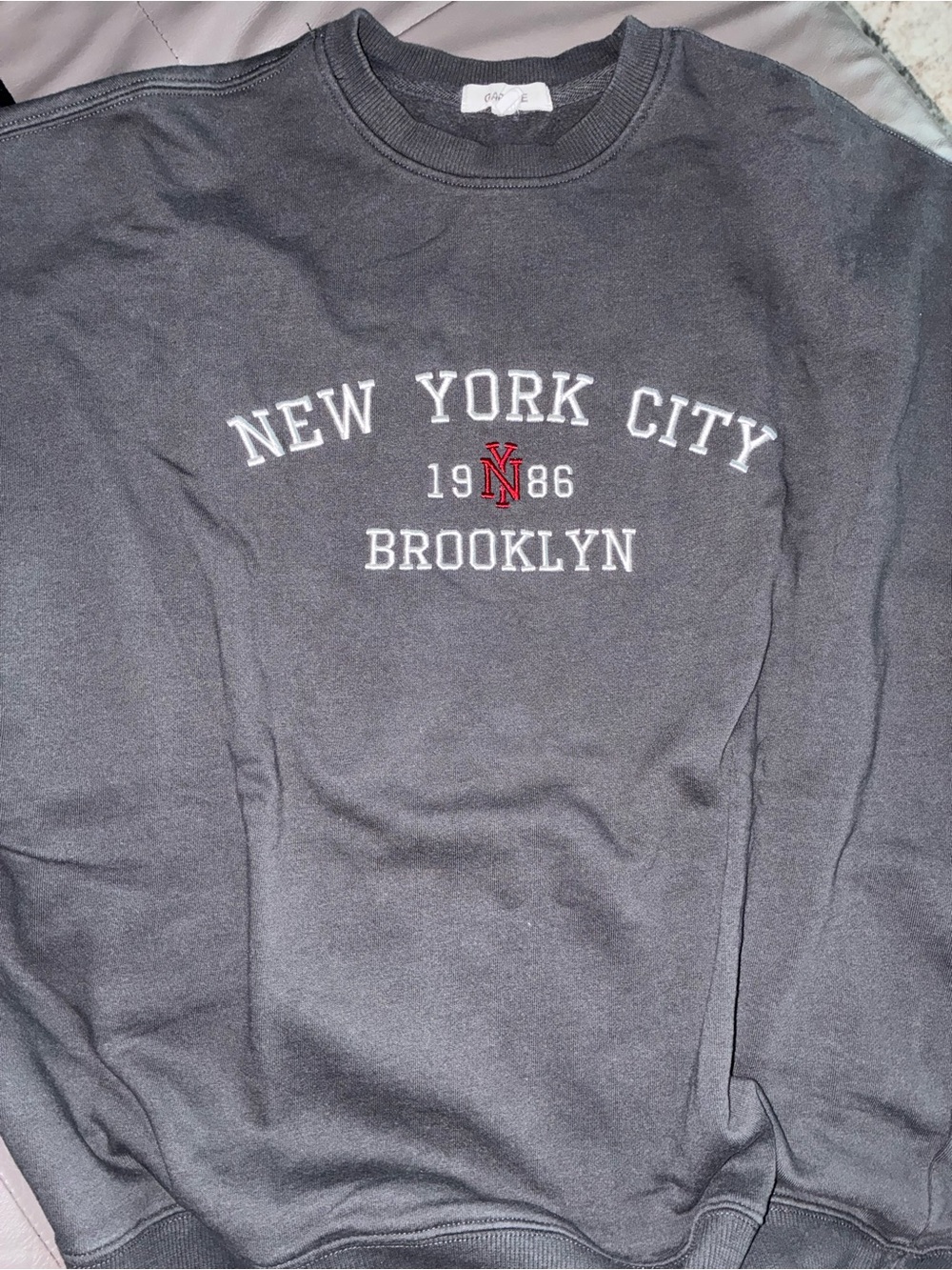 Garage Charcoal Gray New York City Brooklyn Sweatshirt with Red Logo